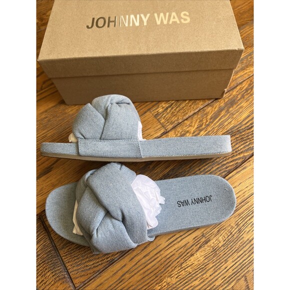NEW $198 Johnny Was Ojai Sandal Size 10 Women's Blue Denim Slide Sandal - Picture 4 of 9